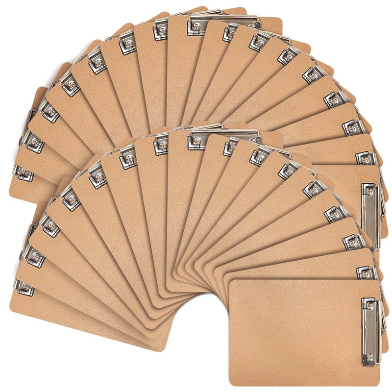 Uzant Mini Clipboards  32 Pack 6"" x 9"" Small Clipboards Bulk  Memo Size Clip Boards Pack  Wooden Mini Clipboards with Low Profile Clip  Hanging Loop for Office Home Classroom Supplies - Image 1
